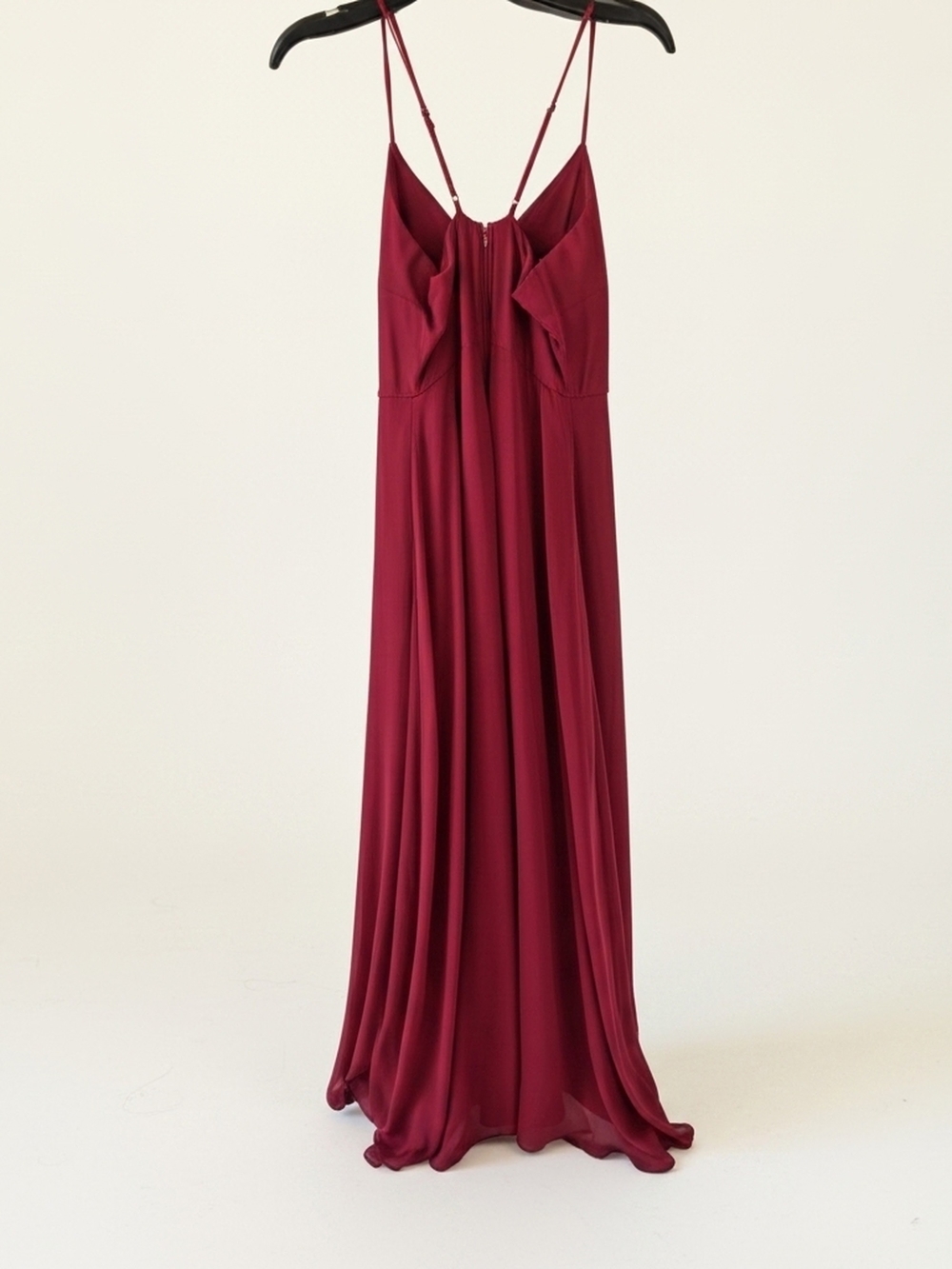 Birdy Grey Burgundy Elegant Spaghetti-Strap Maxi Theresa Dress Cascade Ruffle S - Picture 5 of 16